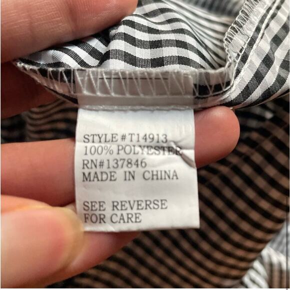 Kontrol contemporary striped blouse L puff sleeve black white off shoulder - Picture 8 of 8